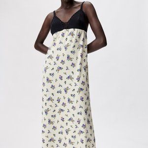 Zara Floral Satin Printed Crochet Cream Maxi Tank Dress NWT Size L